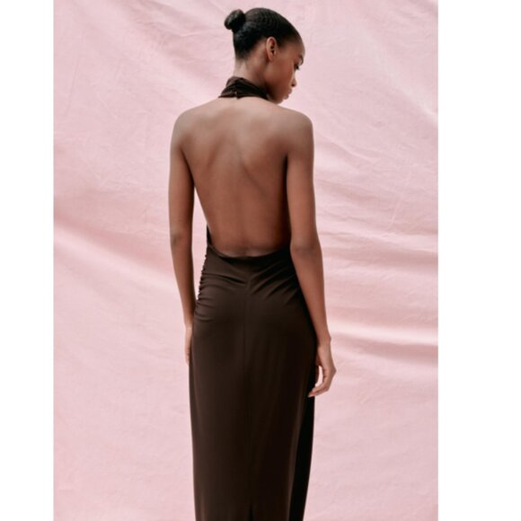 Zara Long Open Back Halter Dress Dark Brown XS - Picture 5 of 8